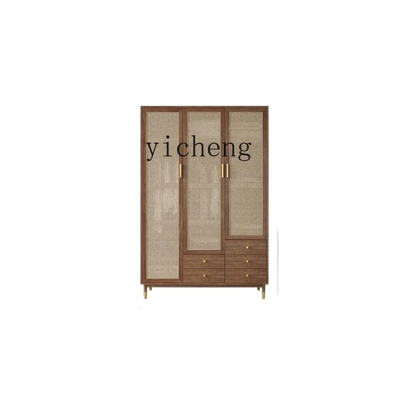 

YY Household Ash Japanese Bedroom Light Luxury Three-Door Modern Solid Wood Wardrobe