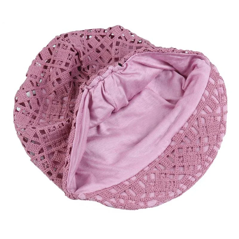 Casual Soft Beanies Cap Short Brim Bonnets for Women Loose Crochet Women Baseball Cap Autumn Winter Foldable Earflap Hats Hollow 6
