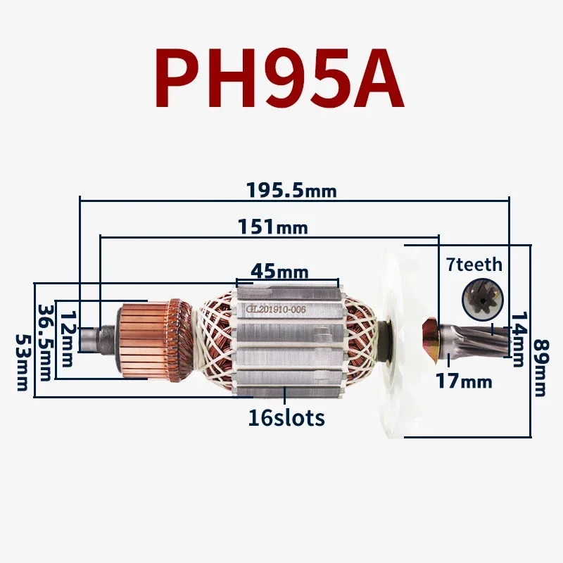 PH95A Armature Rotor Parts for Hitachi PH95A Electric Pick Hammer Armature 7teeth Rotor Armature Anchor Replacement Parts replacement for myryad z110 z 110 radio cd player laser head optical pick ups bloc optique repair parts