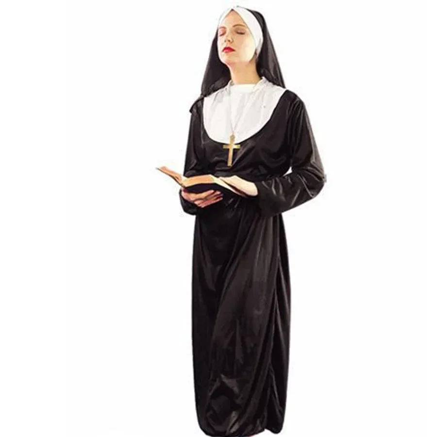 NoveltyWomen's Nun Costume Traditional Adult Sister Black Robe Religious Costumes Cosplay