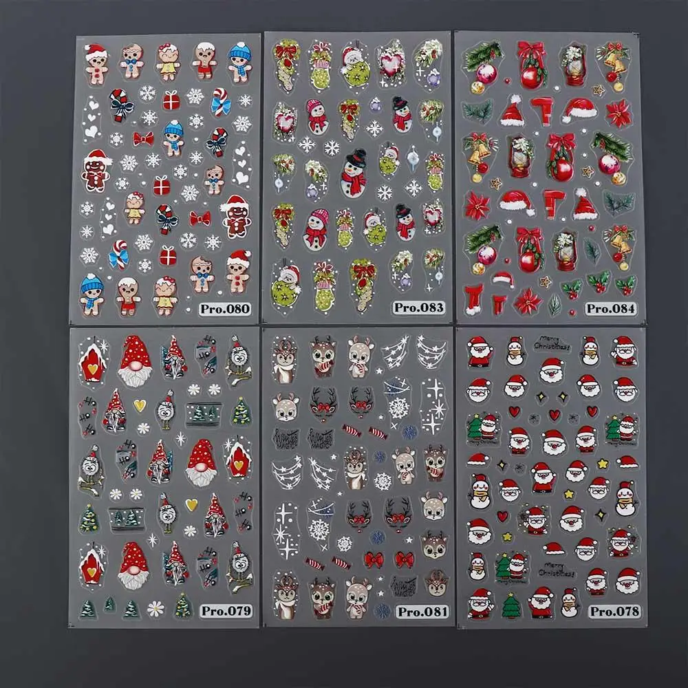 

Nail Accessories Christmas Nail Stickers Embossed Stickers DIY Nail Charms Christmas Nail Decals Cartoon Elk Snowman Girls