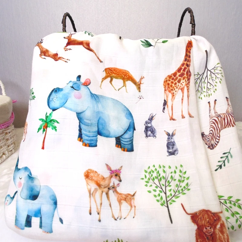 

Custom Swaddle digital printing bamboo muslin blanket wrap for newborn bath towel soft Multi-use big diaper bedding gift