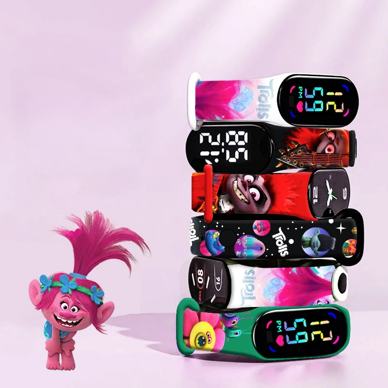 Trolls Cartoon Led Colorful Classic White Mi Watch Anime Figures Cosplay Impermeabile Kawaii Sports Watch Bambini Regalo Di Compleanno Giocattoli