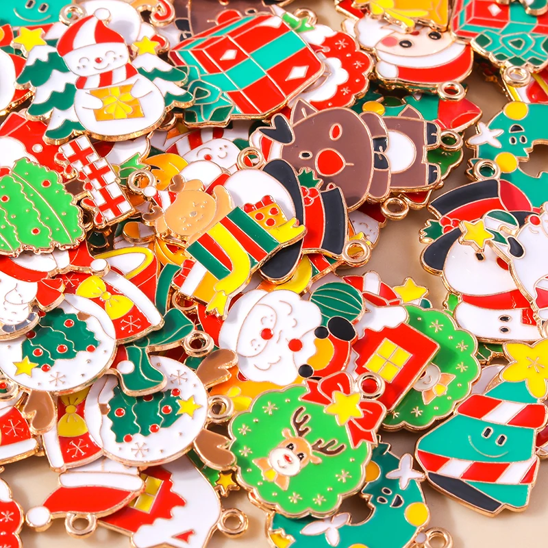 Leslie 10 Stück neue Emaille-Weihnachtsanhänger, Hirschglocke, Schneemann, Weihnachtsmann-Anhänger für DIY-Halskette, Ohrring, Schmuckzubehör – Detail 7