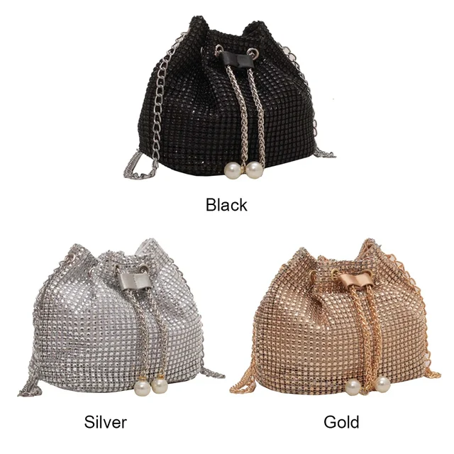 CORIOS Borsetta da Sera Donna Bling Clutch Bag Pochette Piccolo con Catena Borsa Sposa Borse Messenger Elegante Borsa a Tracolla Borse a Mano per Cocktail Festa Cerimonia Ballo Argento