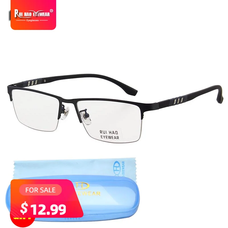 

Rectangle Eyeglasses Frame Half Rimless Glasses Men Optical Rectangle Designer Rui Hao Eyewear High Elasticity Temple Spectacles