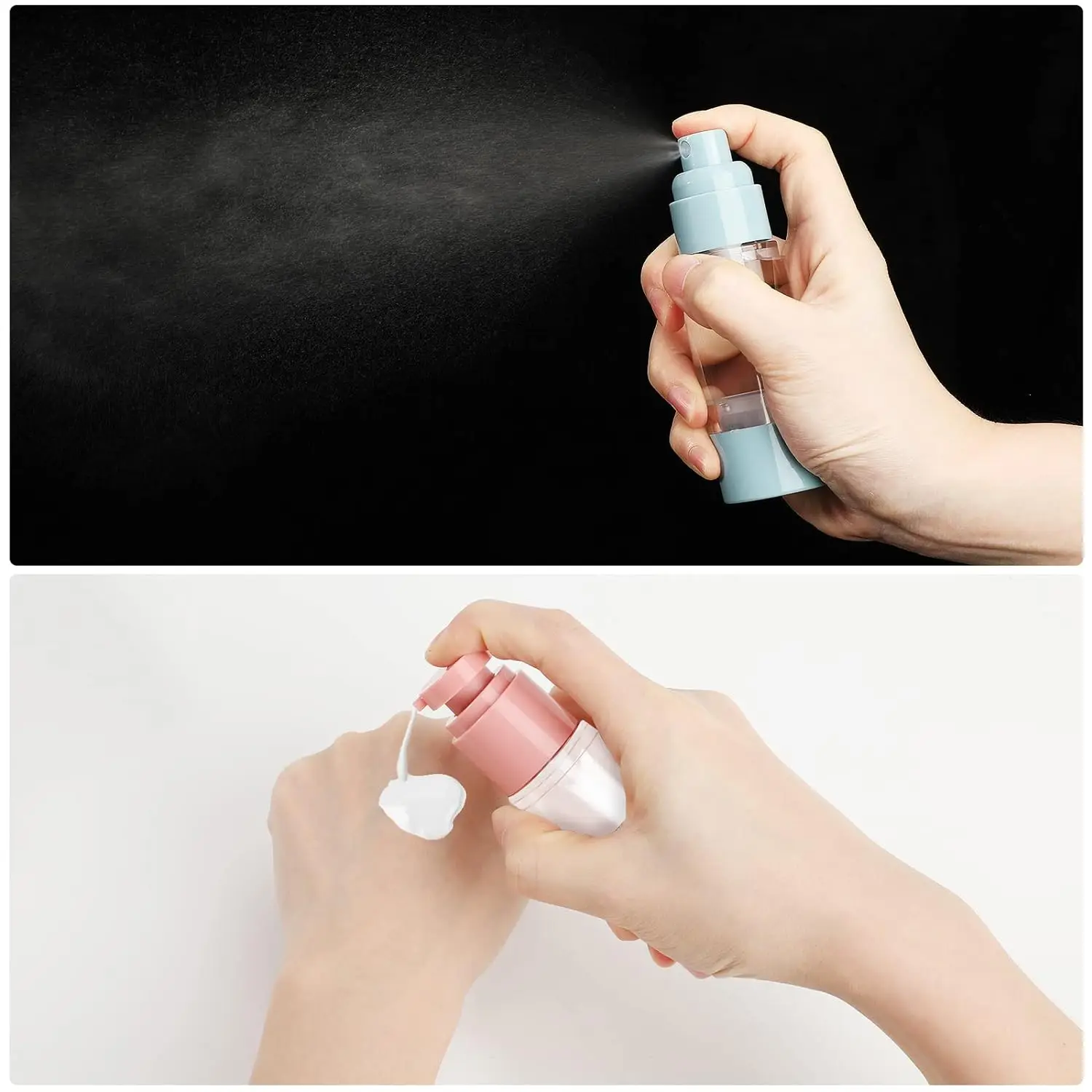 Portable Airless Cosmetic Dispenser Set - Refillable Hydration and Lotion Bottles