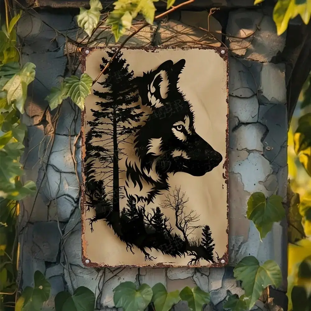 Arte de pared de Iron Wolf, letrero de silueta de metal resistente a la intemperie para decoración de exteriores y dormitorios