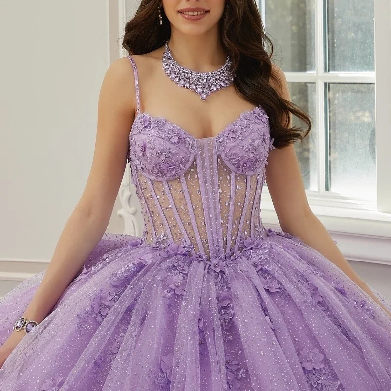Angelsbridep Lilac Vestidos De 15 A&ntilde;os Ball Gown Quinceanera Dresses Spaghetti Straps Beads 3D Appliques Party Dress