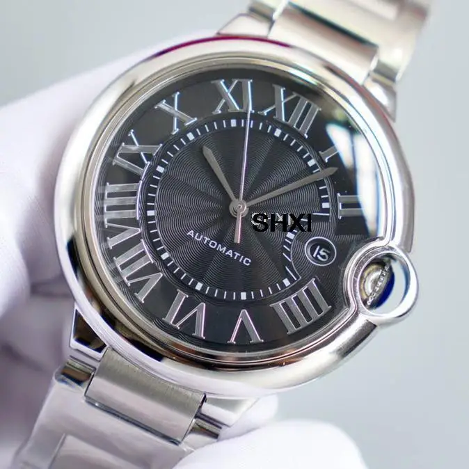 

SHXI Luxury New Automatic Mechanical Blue Watch 904L Stainless Steel Balloon Sapphire Leather Black Blue