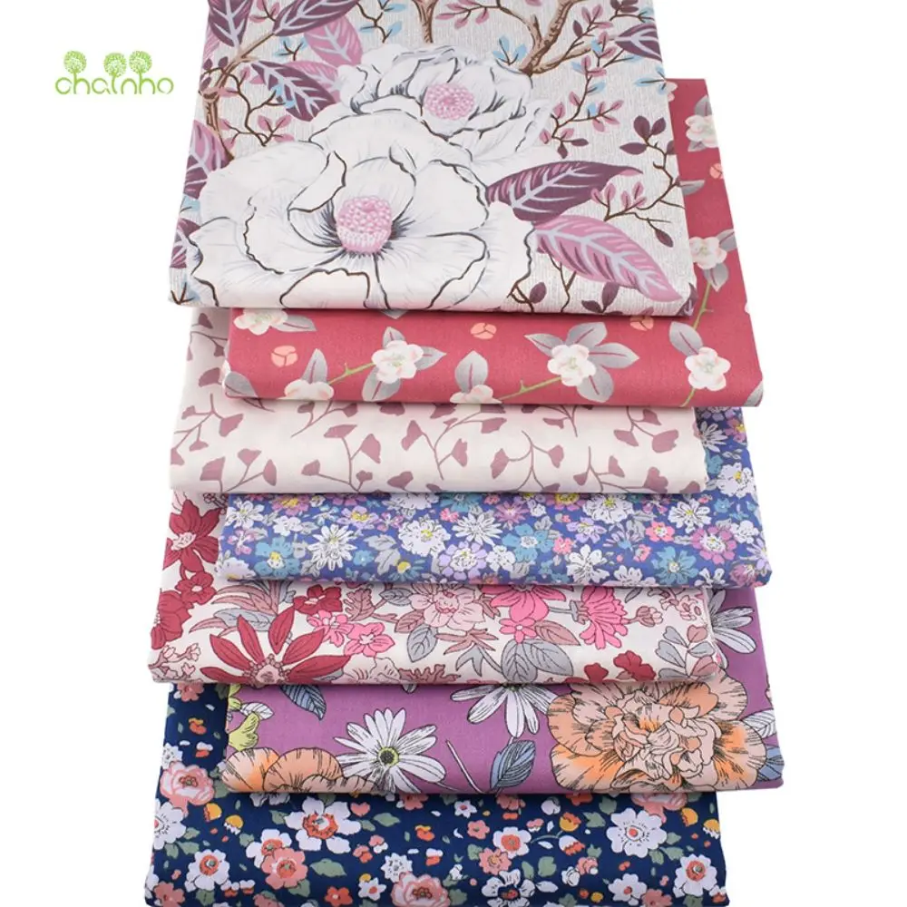 Chainho,Printed Twill Cotton Fabric,DIY Sewing Quilting Material,Patchwork Cloth,Classic Floral Series,7 Designs,2 Sizes,15C102