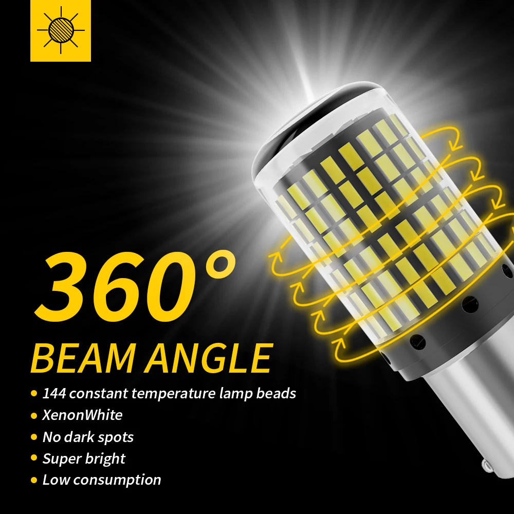 LED car bulbs 2pcs P21W BA15S BAU15S PY21W 1157 BAY15D P21/5W Canbus 3014 144SMD for auto reverse turn signal lamps