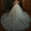 Customized Gorgeous Ball Gown Wedding Dress Sheer Neck Sequin Beaded Applique Long Sleeve Bridal Gown Princess Vestidos De Noiva 2