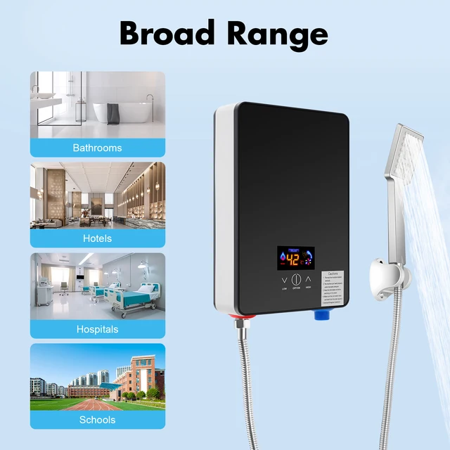 6500W 220V chauffe-eau électrique sans réservoir chauffe-eau électrique instantané mural pour cuisines, salles de bains noir/rouge 1
