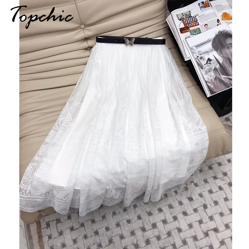 

Saias Femininas Elegantes Luxo 2024 Elegant Sahes White Black Lace Skirts for Women High Waist Pleated Jupe Longues Femme