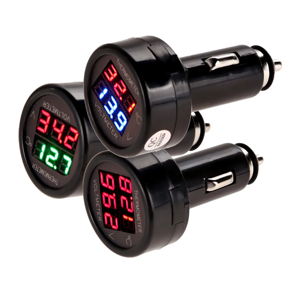 12V LED Digital Voltmeter Thermometer Cigarette Lighter Socket