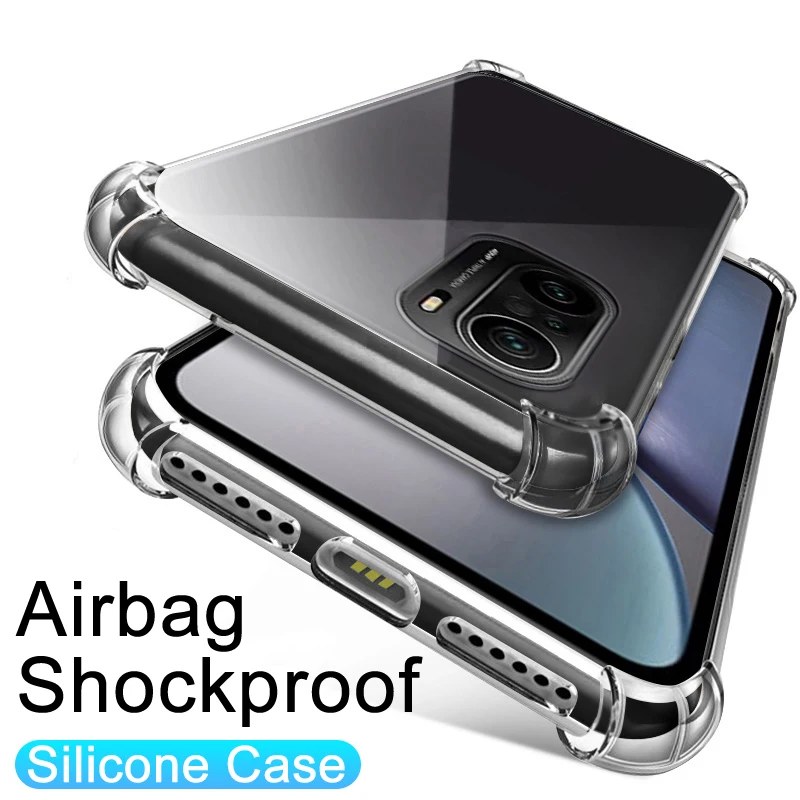 Airbag stoßfeste Silikonhülle für Xiaomi Redmi Note 10 10S 7 8 9 9S 7A 8A 9A 9C Poco F3 X3 Pro NFC Clear Cover