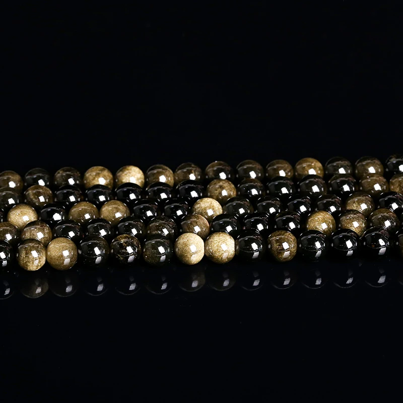 Natural Stone Golden Obsidian Bead Irisation Round Loose Spacer 4 6 8 10 12mm For Jewelry Making Diy Bracelet Necklace Accessory 2