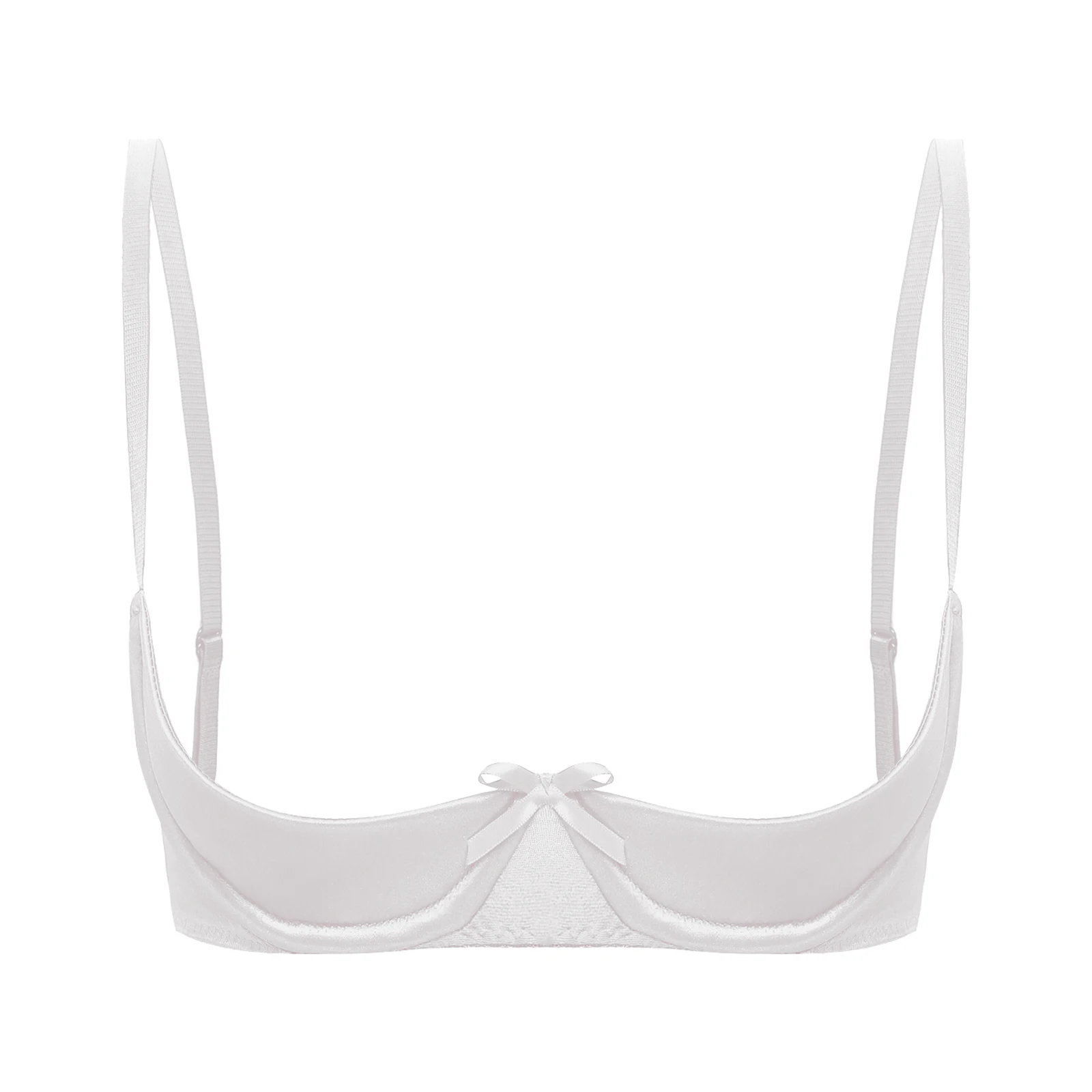 thumbnail image 1 of Lencería de mujer Sujetador push up con tirantes finos Sujetador de satén de media copa con aros Pezones expuestos Pecho abierto Bralette Ropa interior, 1 of 5