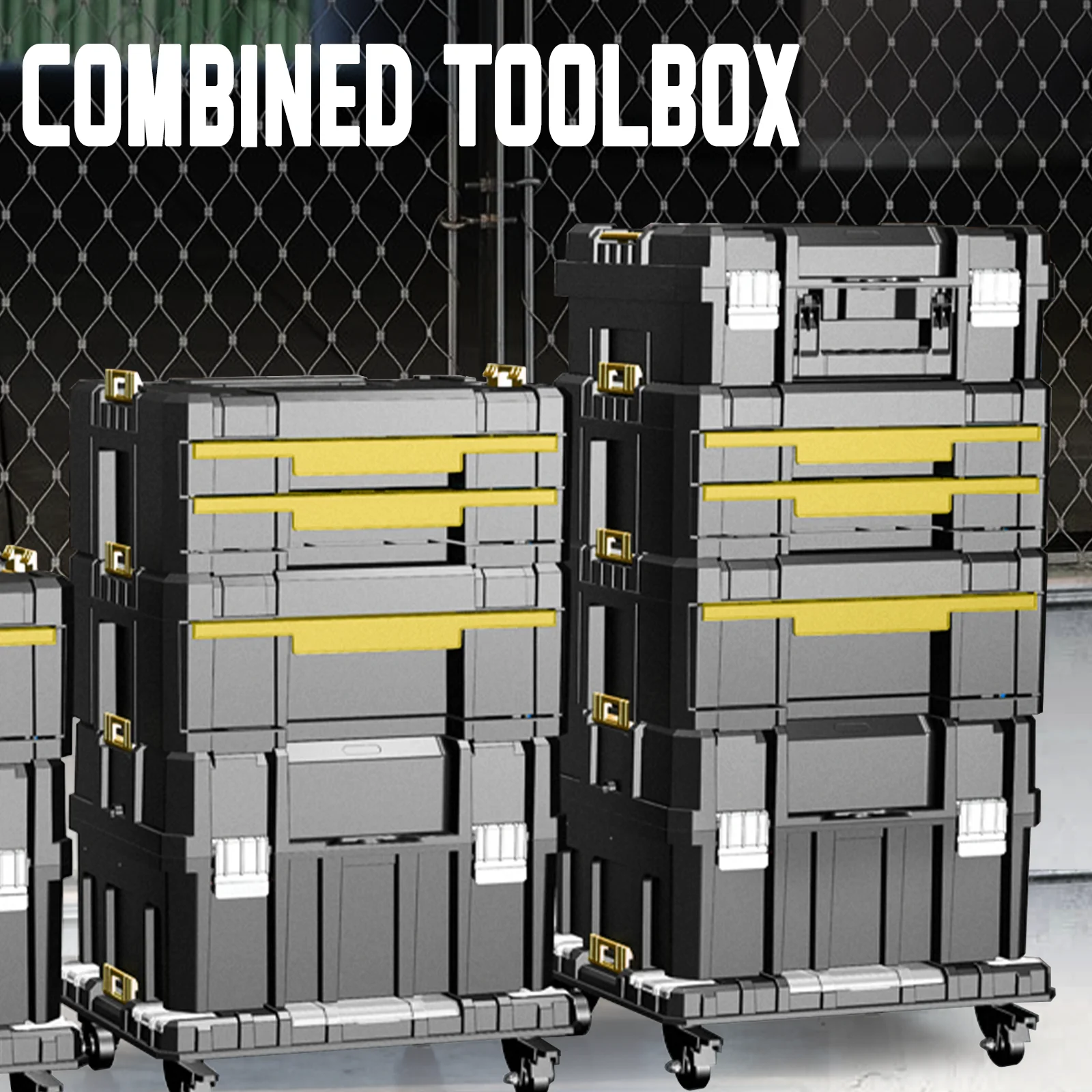 AIRAJ Stackable Tool Box, Flat Top Lockable Storage Tote with Pulleys for Drill Driver Wrench Hammer and Angle Grinder - Image 5