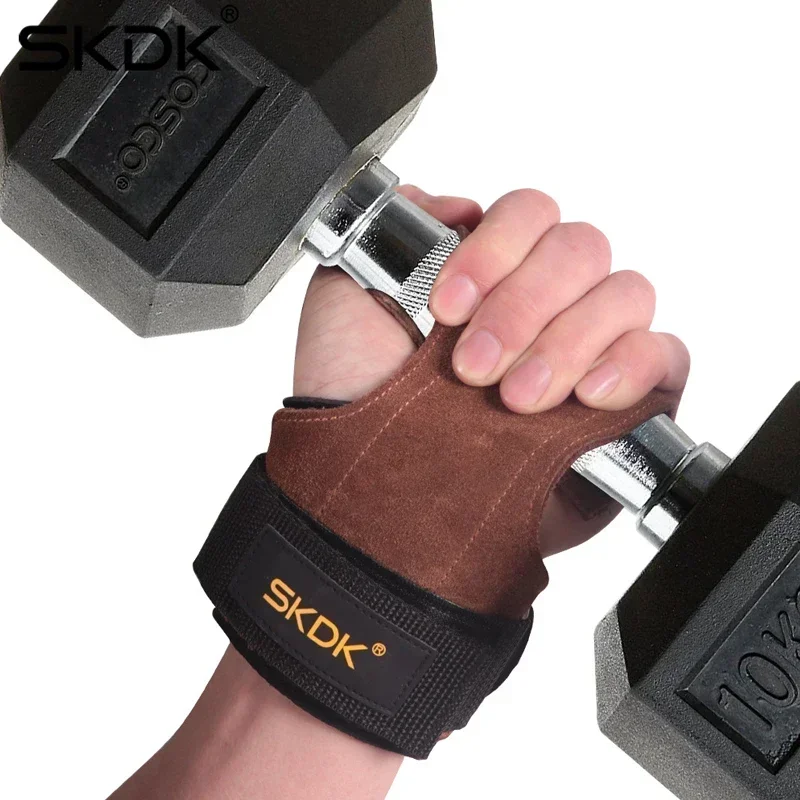 Weightlifting Gloves Hand Grips Gym Grips For Men Women Cowhide Palm Guards Weightlifting Fitness Workout Gloves Grips with Wrist Wraps Training Equipment