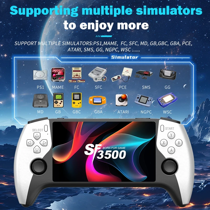 SF3500 Retro Handheld Video Game Console Linux System 5.0 Inch 854*480 IPS Screen 3000mAh Portable Pocket Video Player Games