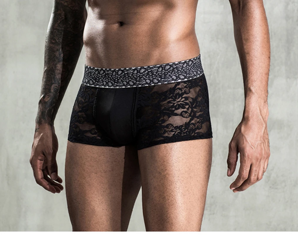 Brand New Sexy Lace Lingerie Boxer Mens Boxer Underwear Gay Erotic Transparent Hombre Male Panties