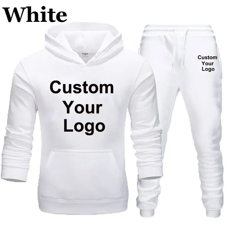 

2024 Male Fitness Tops Trousers Joggers Sportswear Tracksuits Custom Your Logo Hoodies Pants 2-Pcs Sets Sweatshirt Sweatpants