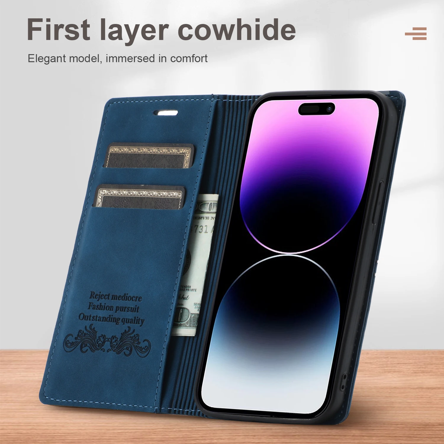 Elegant Leather Flip Wallet Case with Magnetic Card Holder