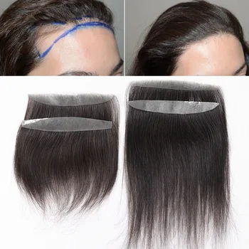 Topper frontale da donna Capelli umani Fronte Attaccatura dei capelli Parrucchino Pelle sottile Pieno PU Parrucchino nero naturale per la perdita dei capelli delle donne