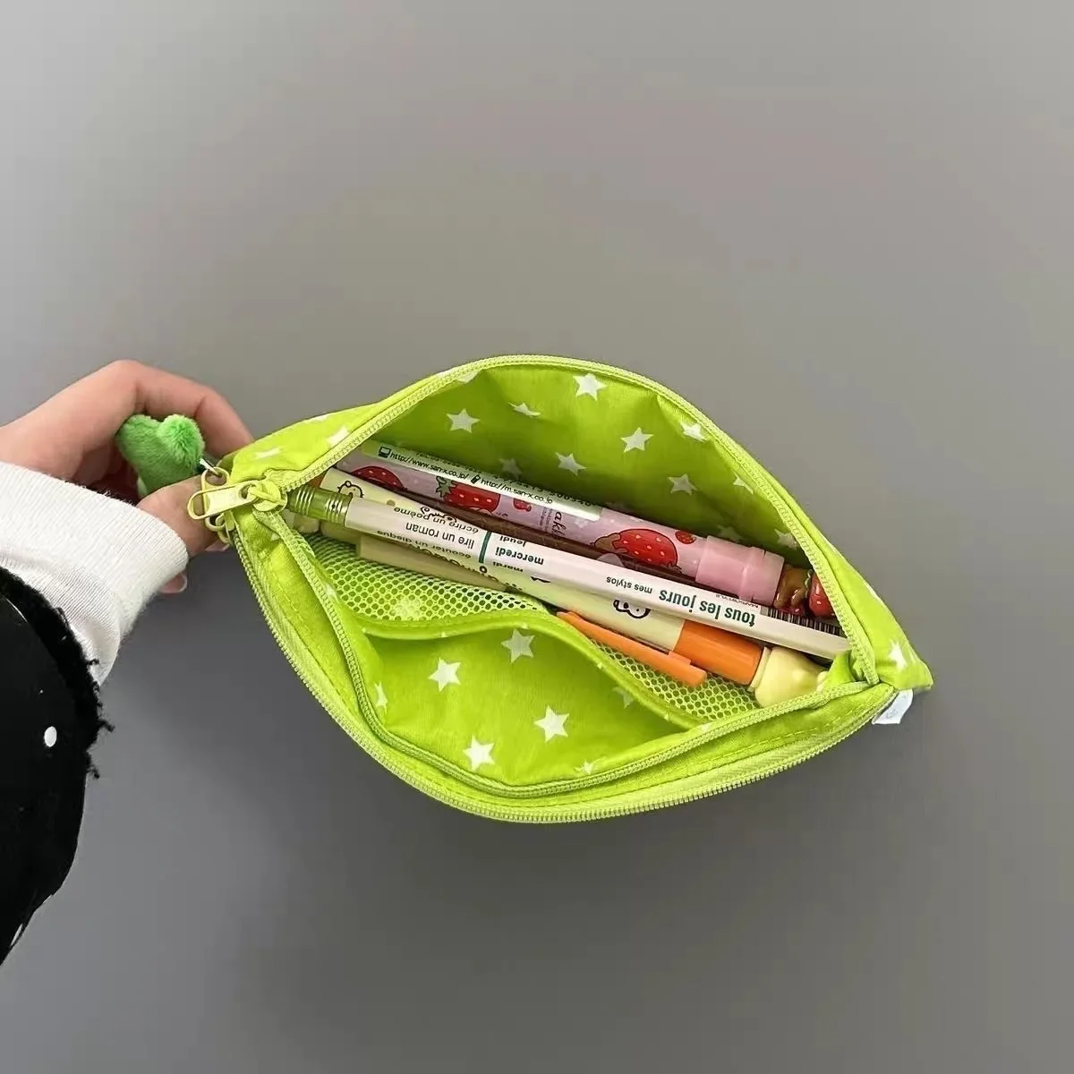 Bonito estrelas lápis caso malha multicamadas caneta saco multifuncional grande capacidade saco de papelaria escola 4