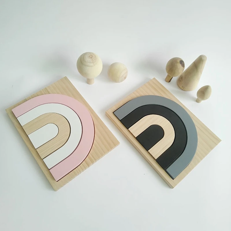 

Baby Children Wood Rainbow Stacking Game Building Block Kids for Creative Educational Montessori Gifts