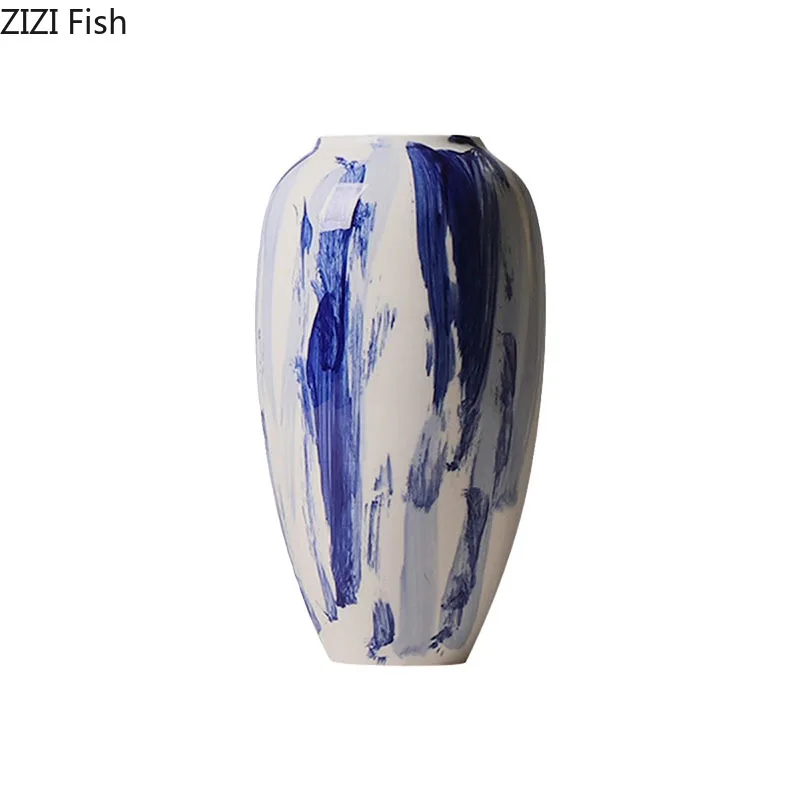Ink Blue and White Porcelain Ceramic Vase Table Decoration Flower Arrangement Ink Style Flowers Vases Room Aesthetic Decor 6