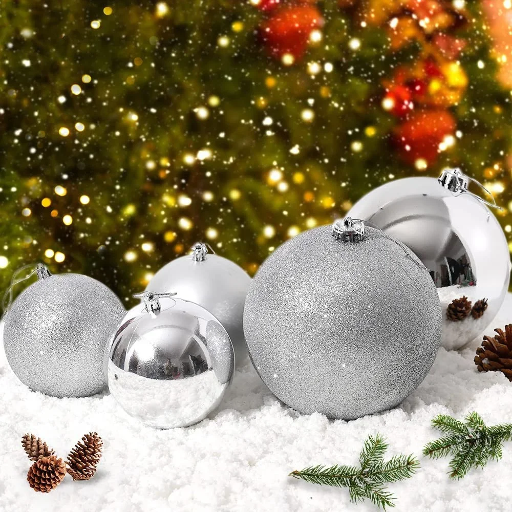 thumbnail image 1 of Bolas navideñas grandes de 15 cm para decorar el árbol de Navidad 2023, con purpurina verde y roja, para bodas, fiestas, Año Nuevo, hogar, oficina, decoración de techo, 1 of 5