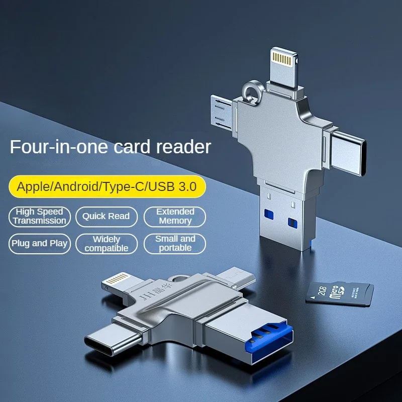 4-in-1 USB 3.0 TF 카드 리더, 아이폰 안드로이드 PC용 라이트닝/타입-C/마이크로 USB 어댑터