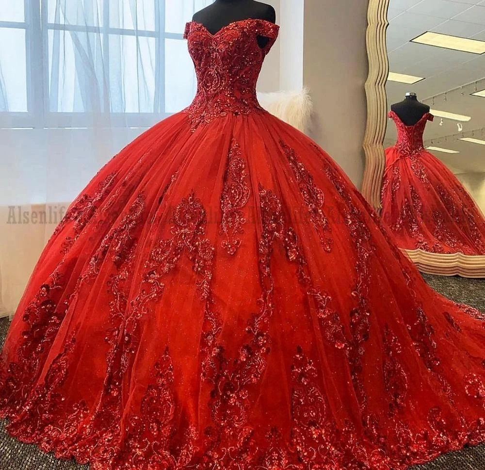 ANGELSBRIDEP Red Quinceanera Dresses With Cape Shiny Sequins Appliques Formal Birthday Party Prom Gown Vestidos De 15 Anos