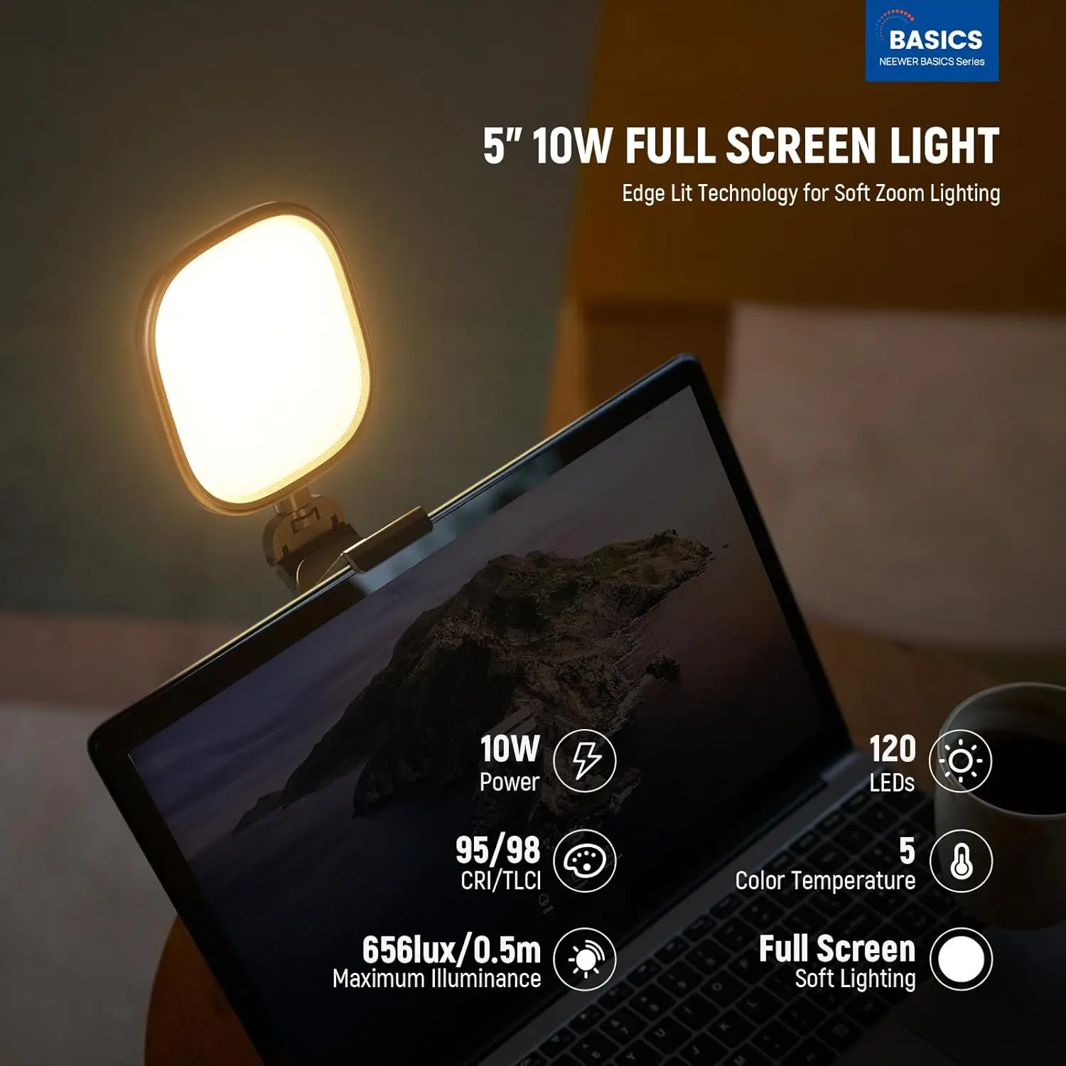 Basics 5" 10W Monitor Light Bar with Stand, CRI95 Full Screen Desk Lamp Lightin