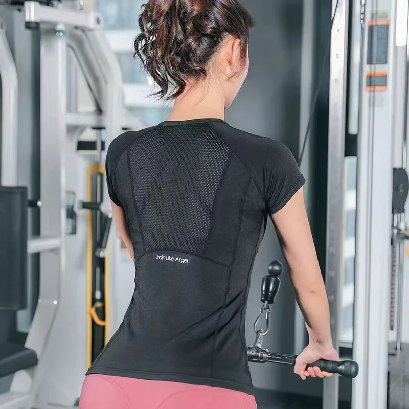T-shirt sportiva da donna estiva traspirante sexy con schiena scoperta per fitness, asciugatura rapida, corsa, allenamento, manica corta, top yoga - immagine 4