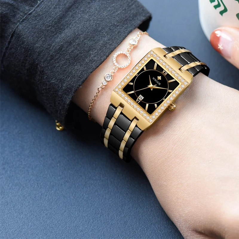 WWOOR Reloj New Fashion Ladies Diamond Watch Top Brand Luxury Square Wrist Watch Simple Women Dress Small Watch Relogio Feminino 6
