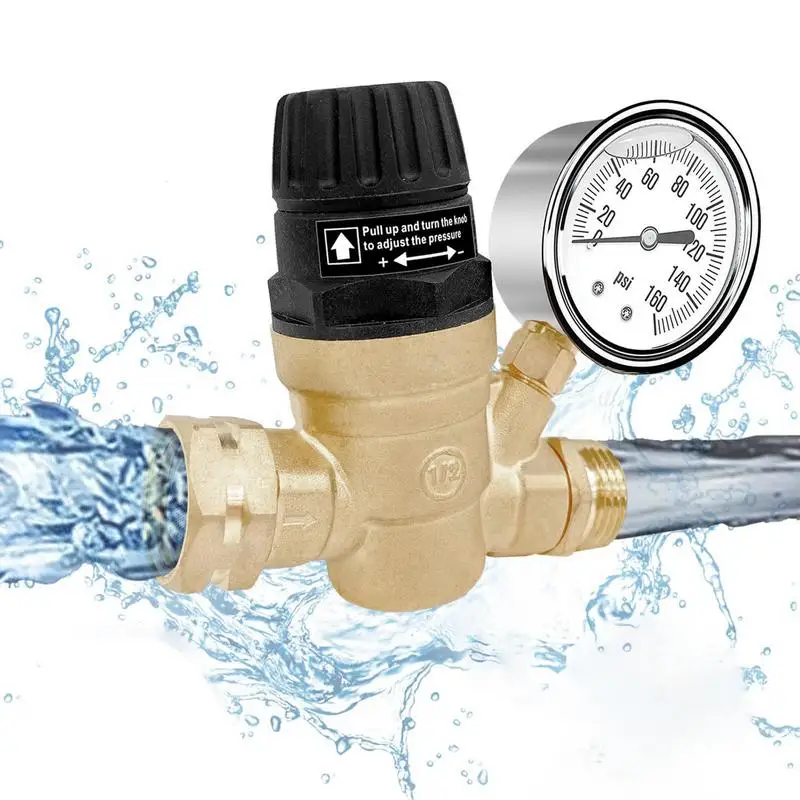 

Water Pressure Regulator With Gauge Brass Water Pressure Reducer Regulator Dual Filter Water Pressure Regulation Supplies For RV