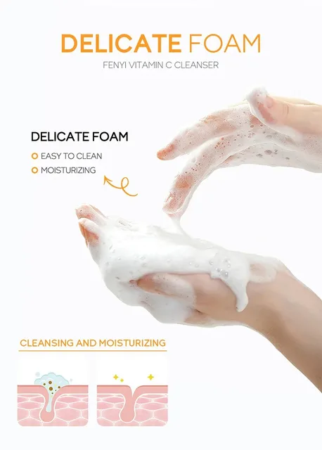Vitamin C Facial Cleanser Skin Deep Cleansing Moisturizing Blackhead Removal skincare Face Wash Foam Face Cleanser Skin Care 5