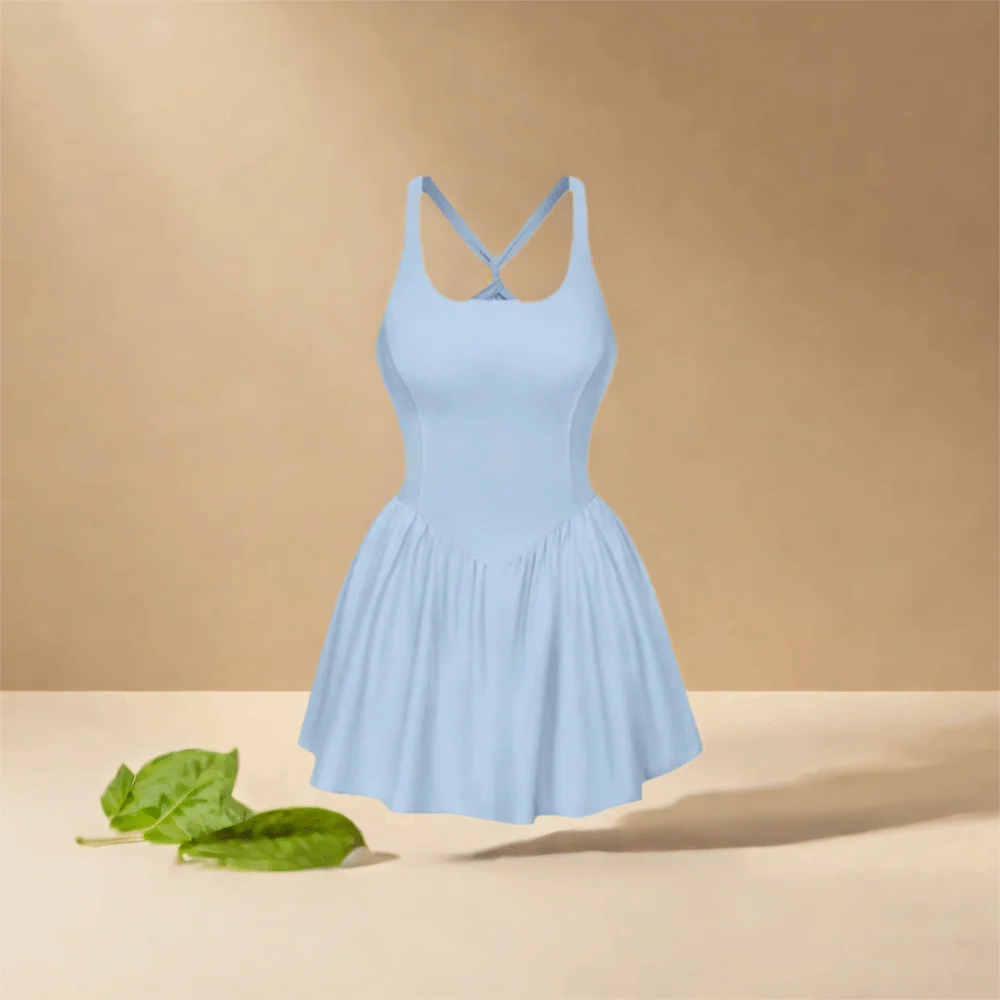 Cross Strap Girls Sling A-line Skirt High Waist Pleated Teenagers Dress Slim Fit Sporty Style Sleeveless Short Dress Sports