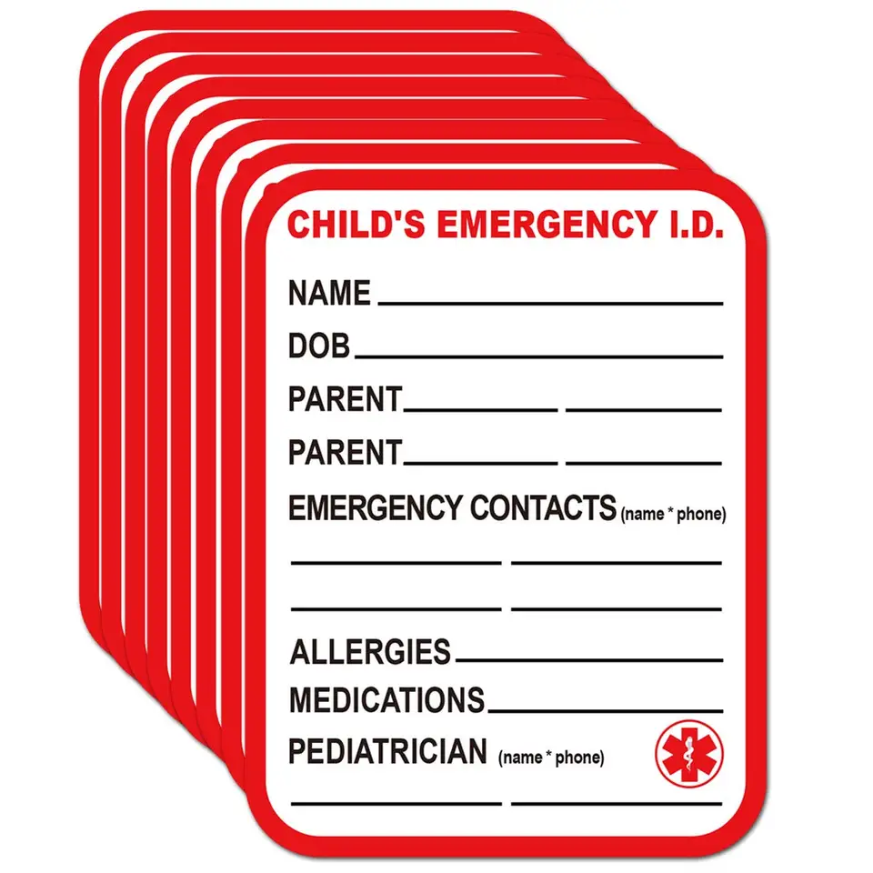 Name Tags Child Emergency Contact Car Seat Safety Alert Self Defense
