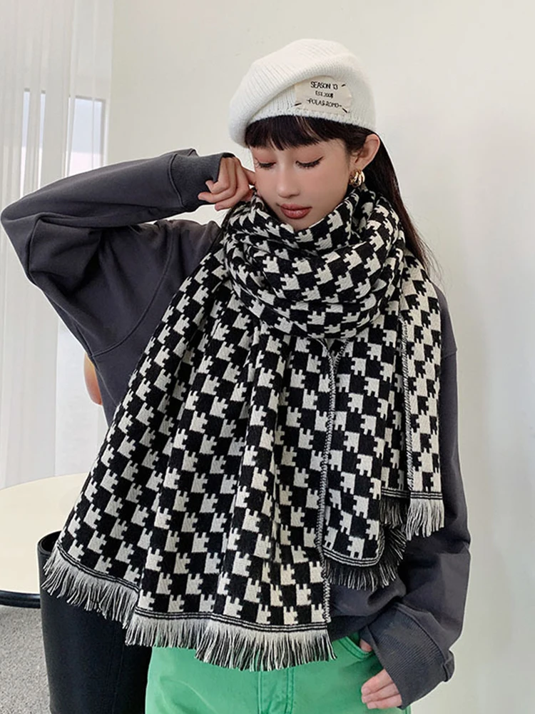 

New 2023 Imitation Cashmere Women Scarf Winter Ladies Vintage Plaid Scarve Pashmina Mujer Foulard Bufanda Echarpe Blanket Shawls