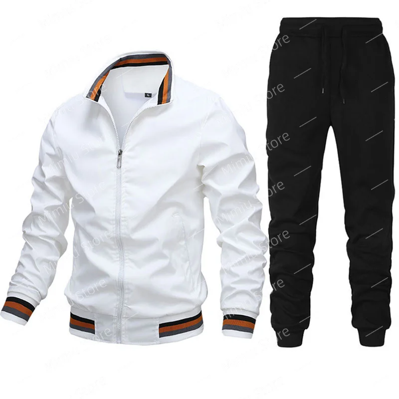 Men's Jacket Two Pieces Set Tracksuit Zipper Stand Collar Fashion Casual Sport Cardigan and Pants Streetwear Male Jogger Outfits