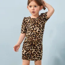 

Baby Girls Leopard Dress Kids Cotton Clothes Toddler Short Sleeved Dresses 2022 Summer New Children's Party Costume