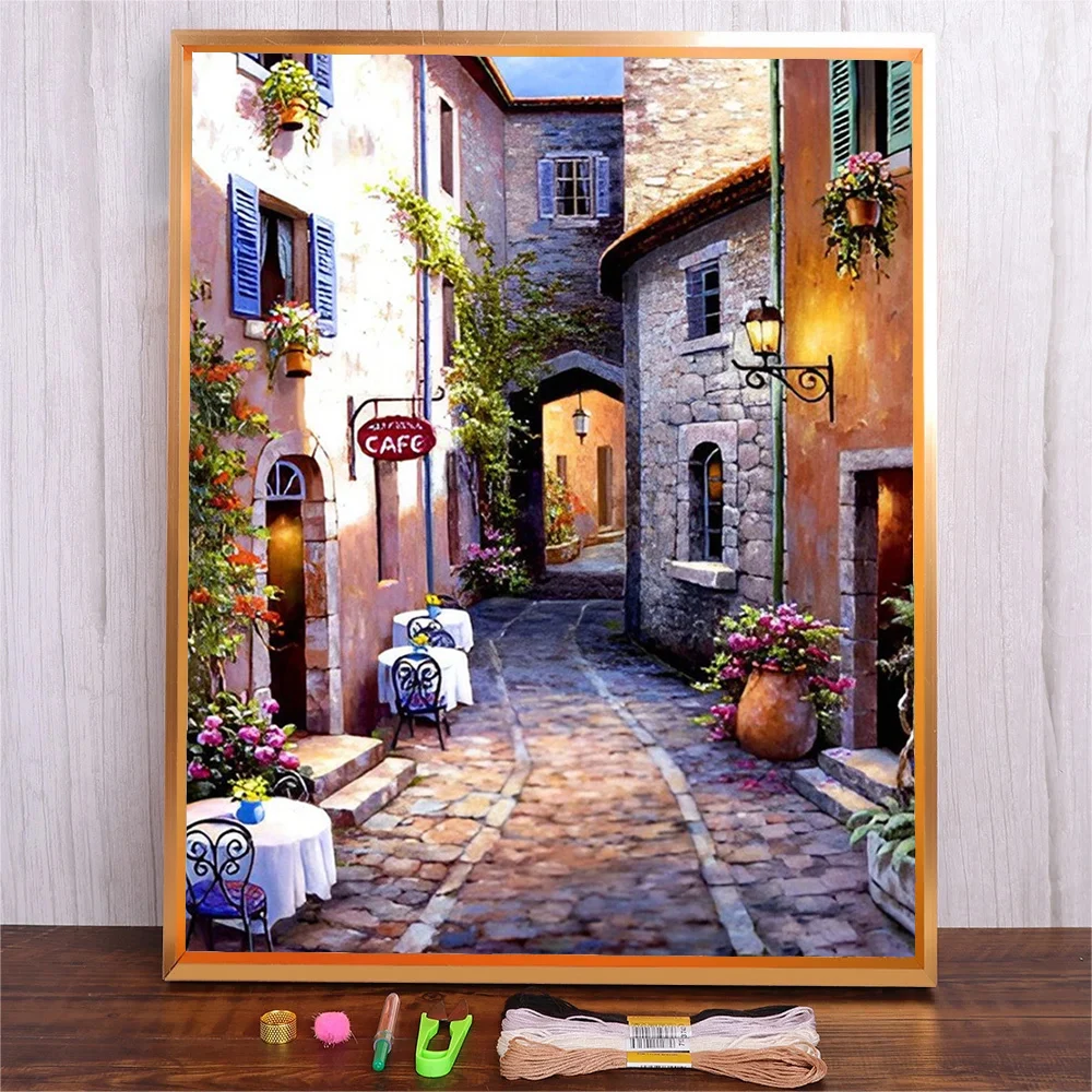 11CT DMC Threads Cross Stitch Kit DIY Pattern Cross-Stitch Kits Adults Beginning Town Scenery Embroidery Crafts Gift