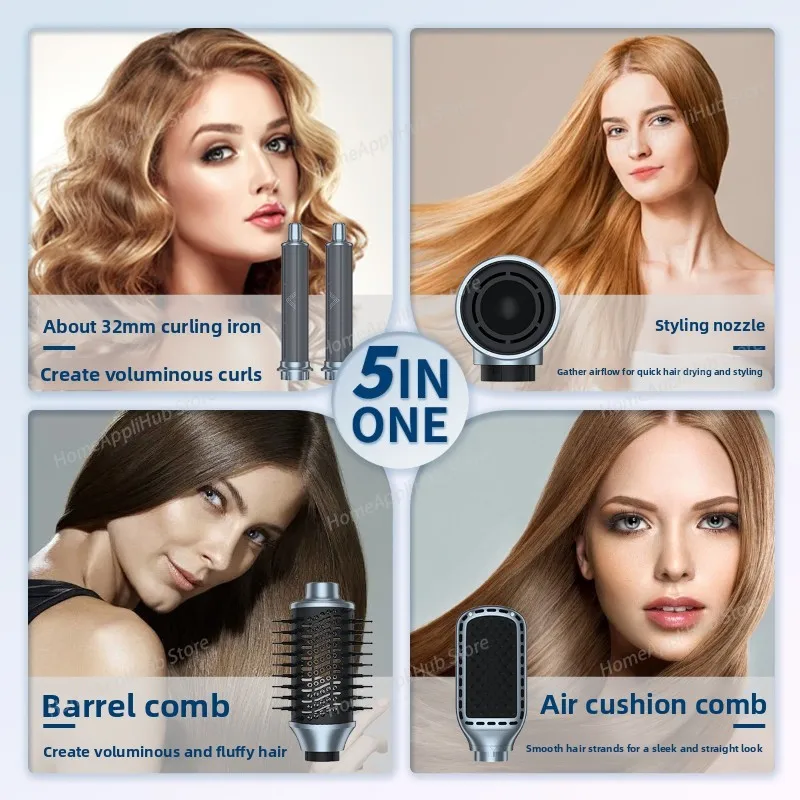 Hot Air Brush Set 5in1 Rotating Electric Hair Straightener Curler Comb High Speed Hair Dryer Women Multifunctional Styling Tools