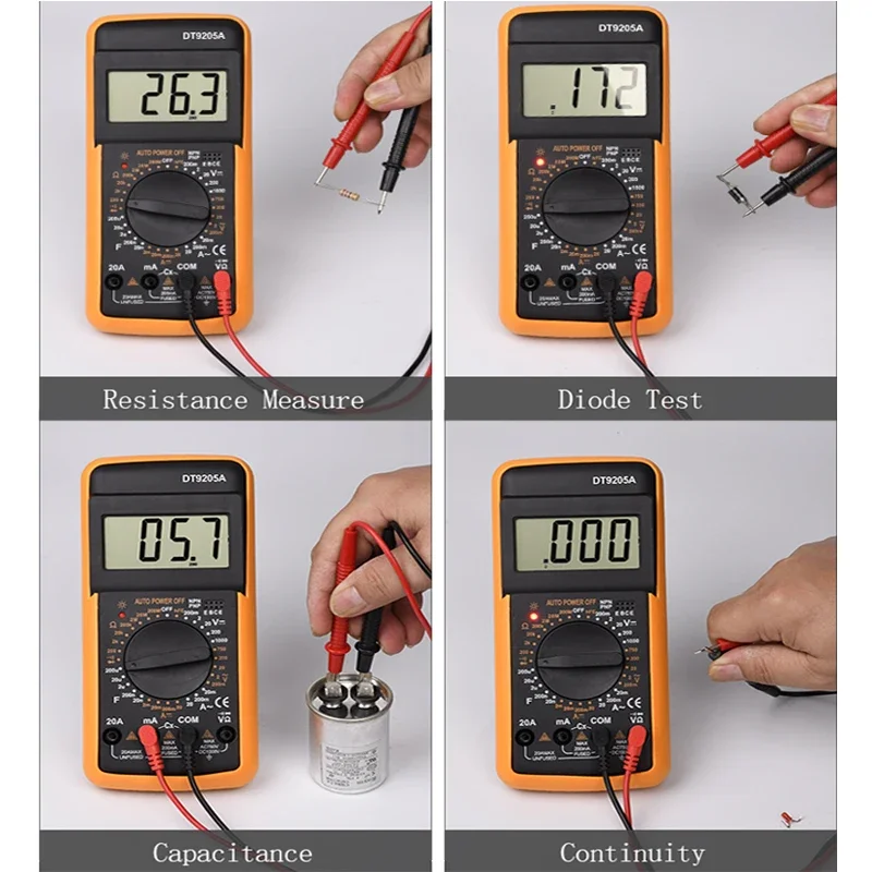 Profession elles digitales Multimeter True RMS AC/DC Ampere meter Voltmeter manueller Bereich Transistor tester Ohm Kapazitäts diode dt9205a