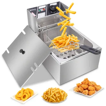 Commercial Deep Fryer Electric Countertop Fryer with Basket Stainless Steel Single/Double Oil Fryer with Temp Control 5